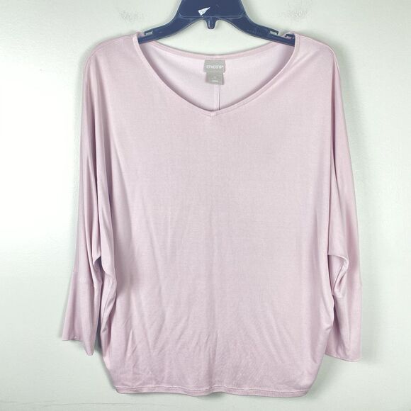 Chicos Womens Sz 0 / Small Pullover Top Dolman Sleeve Pink Mauve Modest Classic - Picture 7 of 7